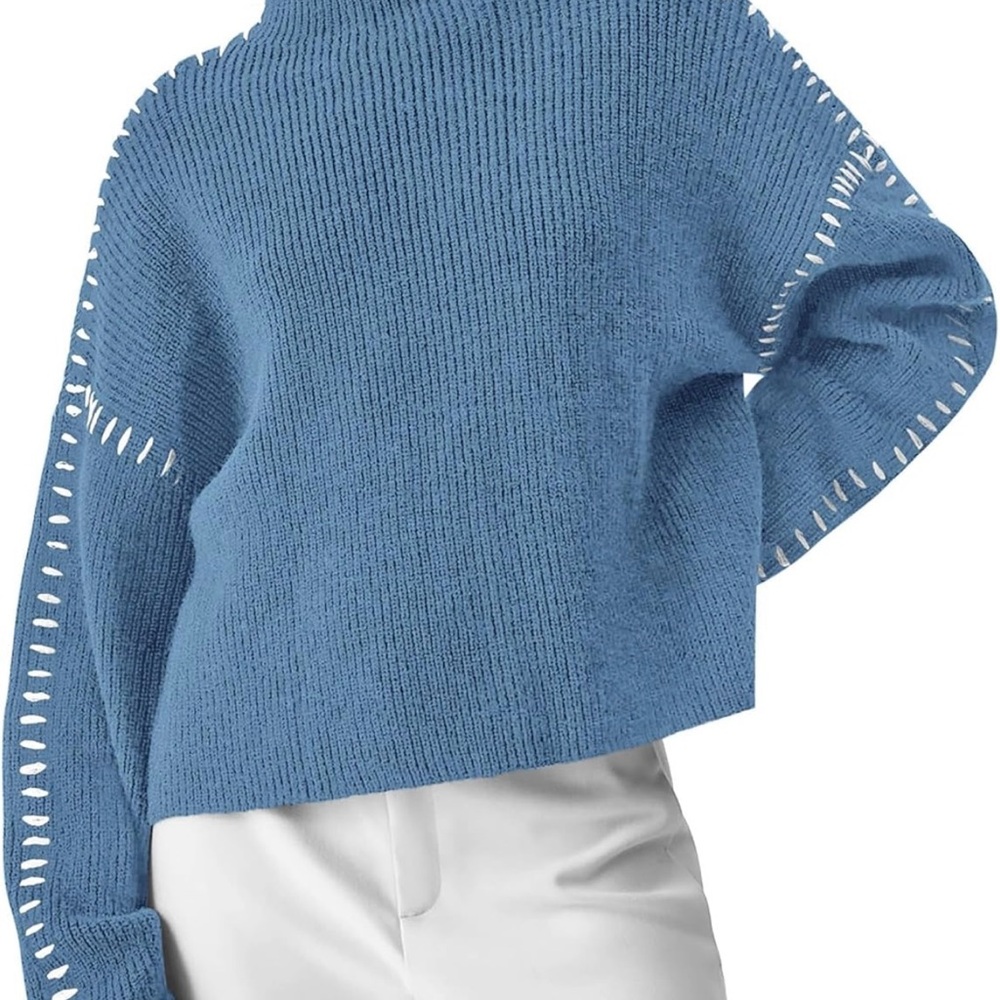 Blue Knit Womens Sweater with Stitch Detail | Small | New Without Tags